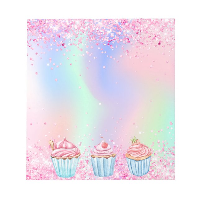 Blush pink sprinkle baking cupcakes notepad (Front)