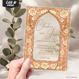 Blush Pink Stained Glass Whimsical Floral Wedding  Acrylic Invitations