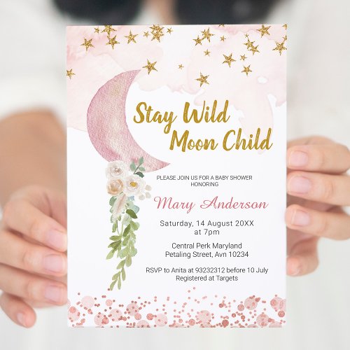 Blush Pink Star and Moon Baby Shower Invitation