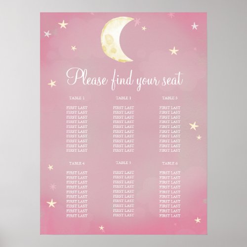 Blush Pink Star Moon Sky Baby Shower Seating Chart