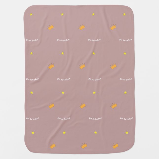 Blush pink stars crowns yellow sweet cute happy baby blanket (Front)