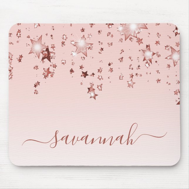 Blush pink stars monogram name mouse pad (Front)