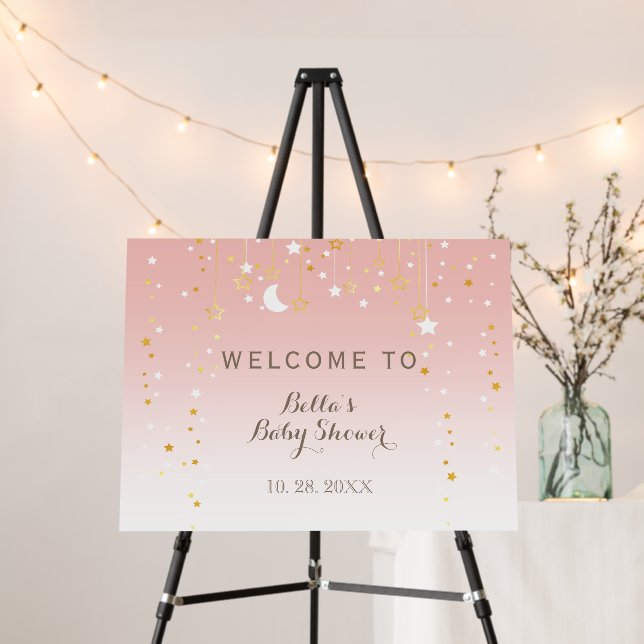 Blush Pink Stars Moon Baby Shower Foam Board (In Situ (Stand))