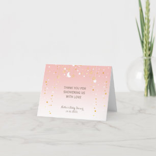 Blush Pink Stars Moon Baby Shower Letterpress Thank You Card