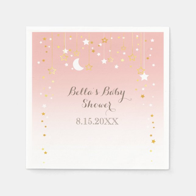Blush Pink Stars Moon Baby Shower Napkins (Front)