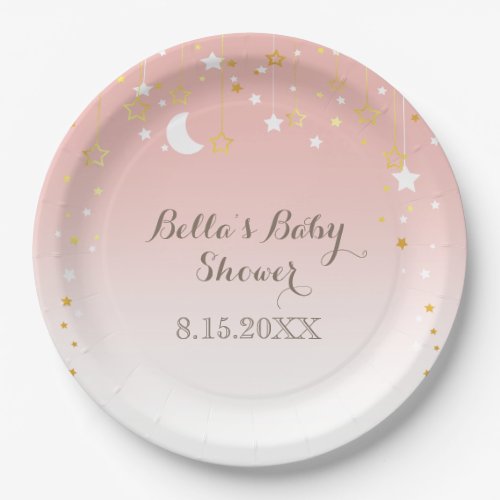 Blush Pink Stars Moon Baby Shower Paper Plates