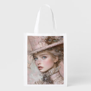 Blush Pink Steampunk Woman  Grocery Bag
