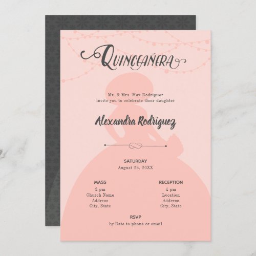 Blush Pink  Steel Charro Silhouette Quinceanera Invitation