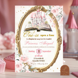 Blush Pink Storybook One-ce upon a time 1st birthd Invitation
