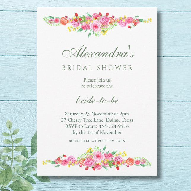 Blush Pink Strawberries and Peony Bridal Shower Invitation (Creator Uploaded)