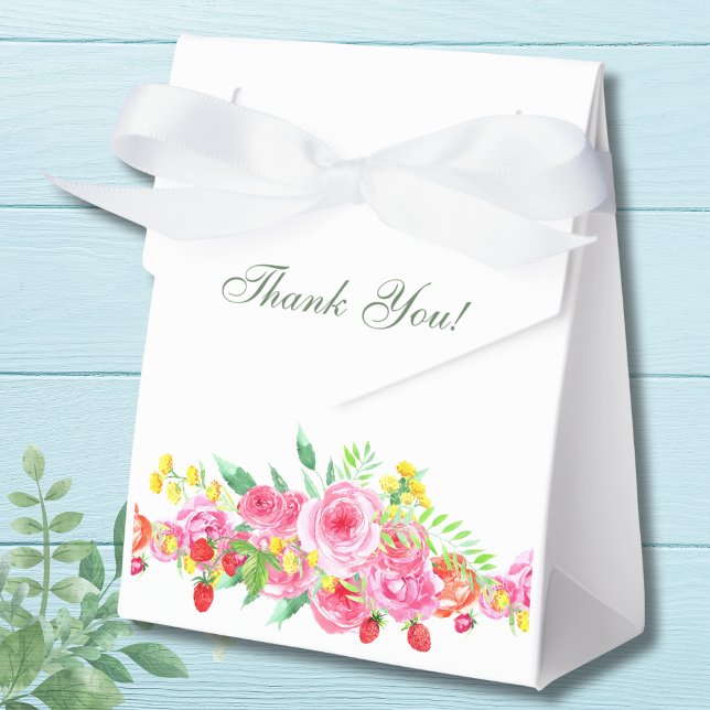 Blush Pink Strawberry Peony Bridal Shower  Favor Boxes (Creator Uploaded)