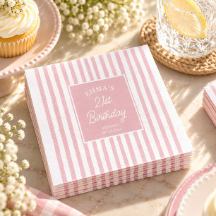 Blush Pink Stripe 21st Birthday Coastal Chic Napkins