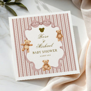 Blush Pink Stripe Bearly Wait Cute Teddy Bear Napkins