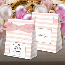 Blush Pink Stripe Elegant Gold Baby Shower Favor Boxes