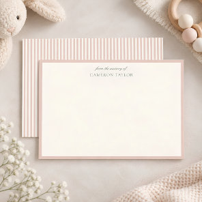 Blush Pink Striped From Nursery Custom Baby Shower Thank You Card