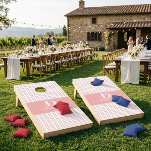 Blush Pink Striped Wedding Cornhole Boards  Set