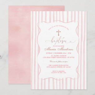 Blush Pink Stripes Baptism for Girl Invitation