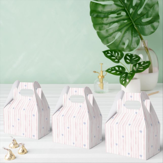 Blush Pink Stripes Blue Hearts Favor Boxes (Multiple)