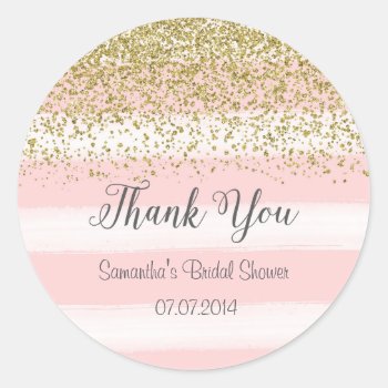 Blush Pink Stripes Bridal Shower Sticker by melanileestyle at Zazzle
