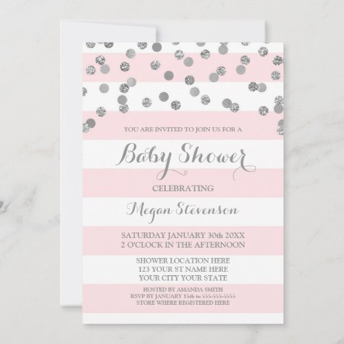 Blush Pink Stripes Confetti Baby Shower Invitation