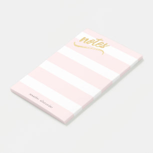 Blush Pink Stripes Gold Faux Foil Notes