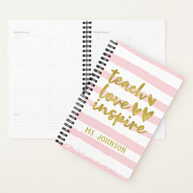 Blush Pink Stripes Gold Foil | Cute Teacher Planner (Display)