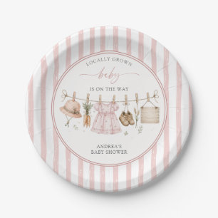 Blush Pink Stripes Locally Grown Baby Shower Paper Plates