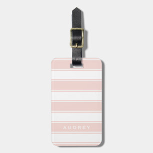 Blush Pink Stripes & Monogram Modern Minimal Luggage Tag