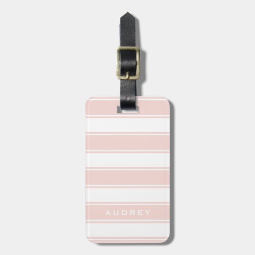 Blush Pink Stripes  Monogram  Modern Minimal Luggage Tag