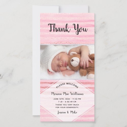 Blush Pink Stripes Photo Baby Shower Thank You