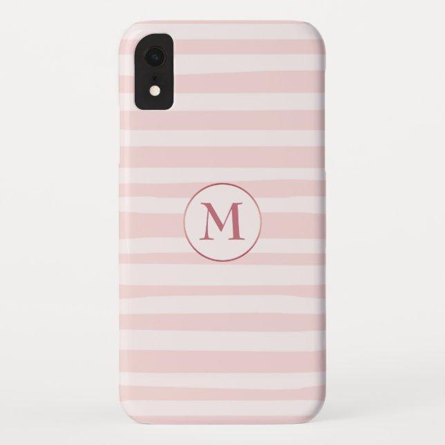 Blush Pink Stripes Rose Monogram Personalized Case-Mate iPhone Case (Back)