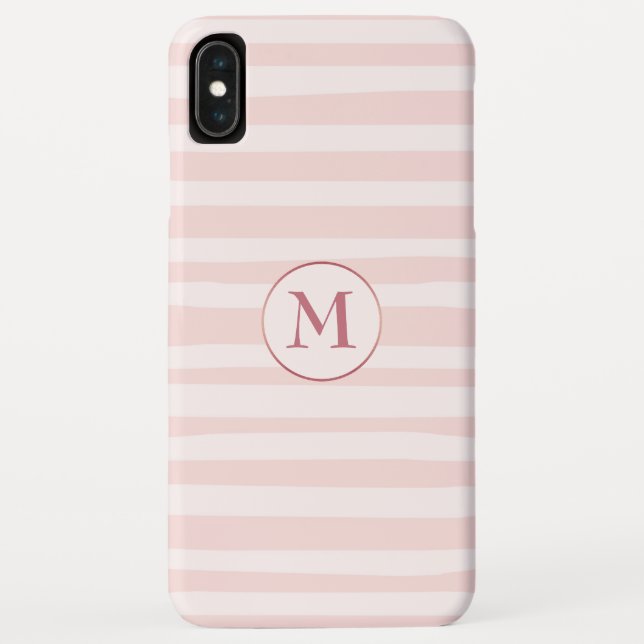 Blush Pink Stripes Rose Monogram Personalized Case-Mate iPhone Case (Back)