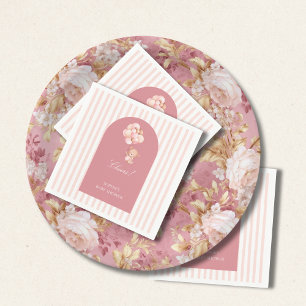 Blush pink stripes, teddy bear balloon napkins