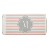 Blush Pink Stripes with Gray Monogram Eraser (Front)