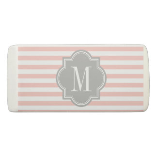 Blush Pink Stripes with Gray Monogram Eraser
