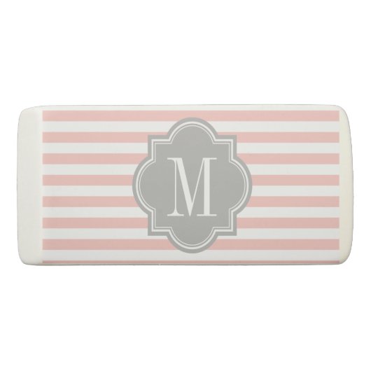 Blush Pink Stripes with Gray Monogram Eraser (Back)
