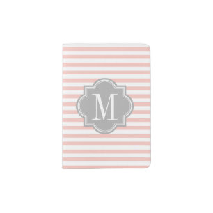 Blush Pink Stripes with Gray Monogram Passport Holder