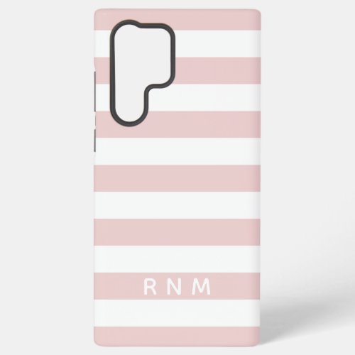 Blush Pink Stripes with Name or Monogram Set Samsung Galaxy S22 Ultra Case