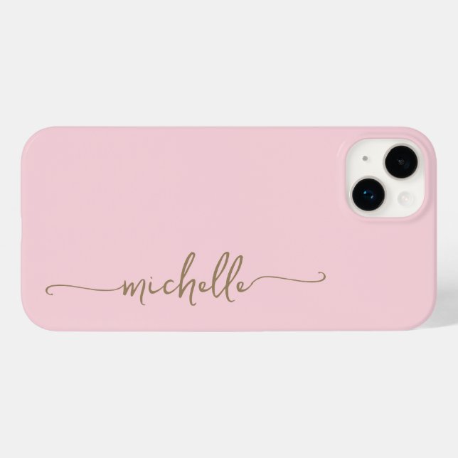 Blush Pink Stylish Girly Minimal Gold Name Script Case-Mate iPhone Case (Back (Horizontal))