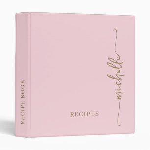 Blush Pink Stylish Monogram Cookbook Recipe  3 Ring Binder