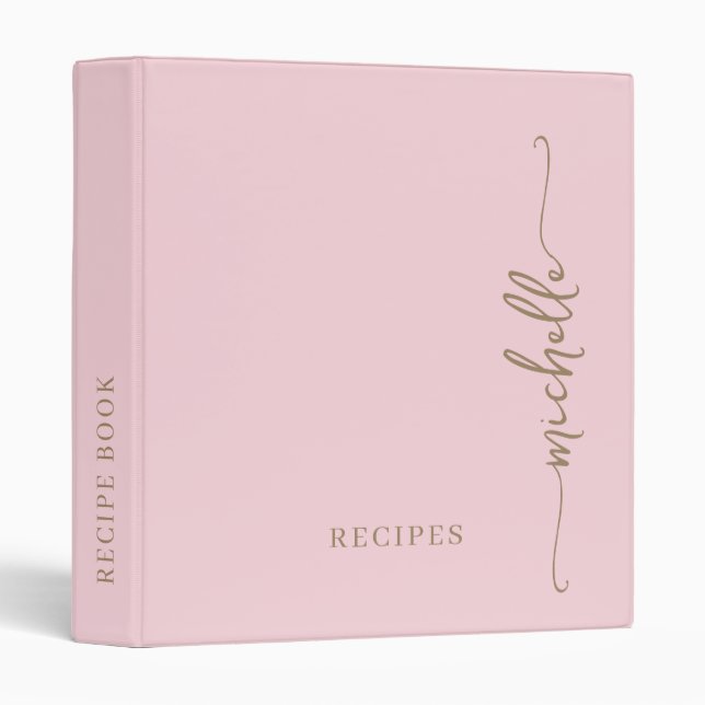 Blush Pink Stylish Monogram Cookbook Recipe  3 Ring Binder (Front/Spine)
