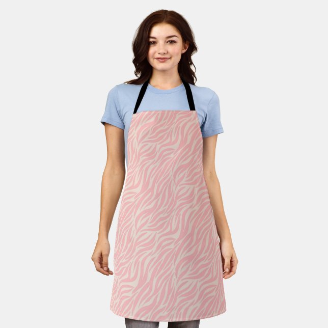 Blush Pink Stylish Tiger Stripes Apron (Worn)