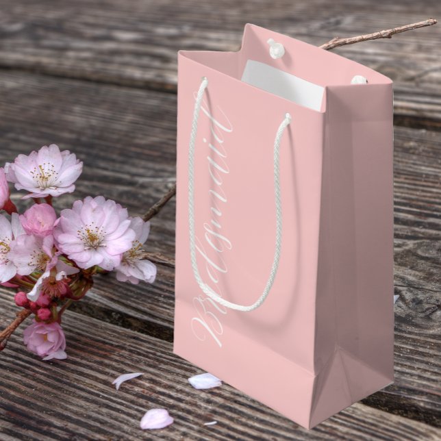 Blush Pink Stylized Script Wedding Bridesmaid Small Gift Bag (In Situ)