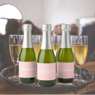 Blush Pink Stylized Script Wedding Bridesmaid Sparkling Wine Label
