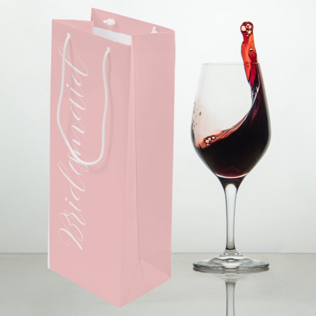 Blush Pink Stylized Script Wedding Bridesmaid Wine Gift Bag (In Situ)