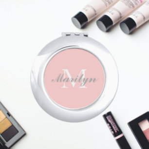 Blush Pink Stylized Wedding Bridesmaid Monogram Compact Mirror