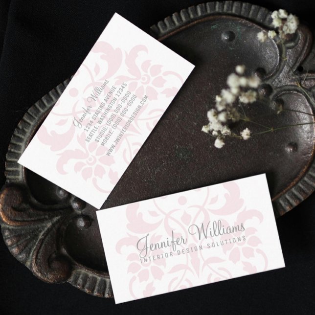 Blush Pink Subtle Damask Business Card (Blush Pink Subtle Damask Business Cards)