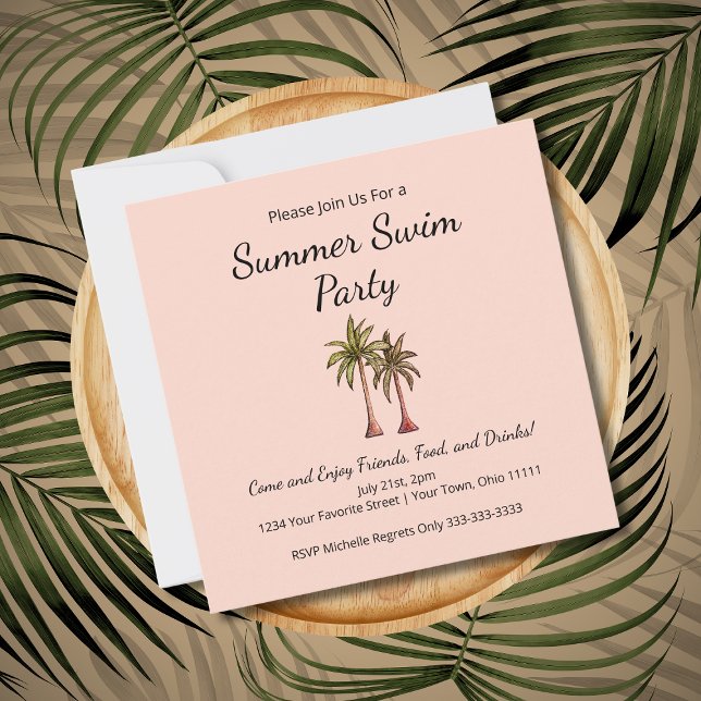 Blush Pink Summer Pool Party Tropical Palm Trees Invitation (Creator Uploaded)
