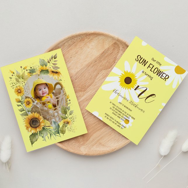 Blush Pink Sun Flower 1st Birthday Photo  Invitation (Creator Uploaded)