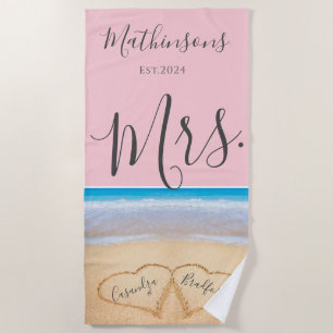 Blush Pink Sunset Beach Wedding 2 Heart Beach Towel